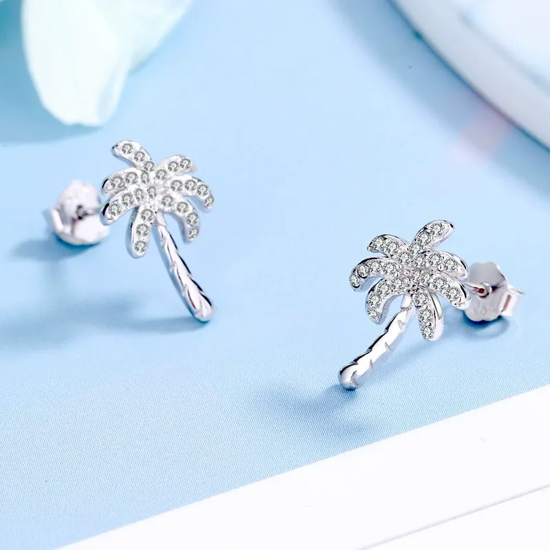 INS2266-Sterling Silver Coconut Palm Tree Stud Earrings