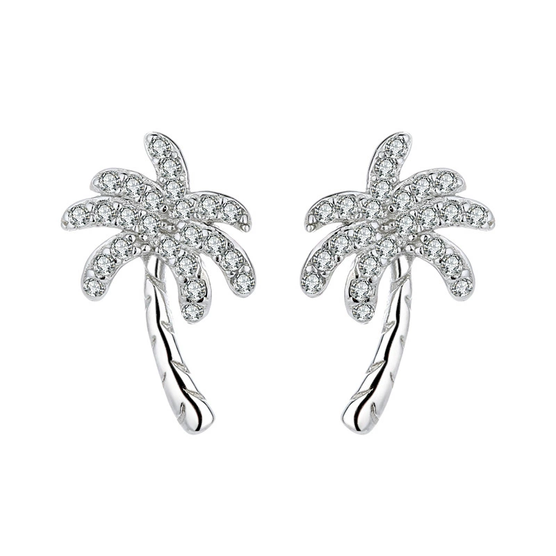 INS2266-Sterling Silver Coconut Palm Tree Stud Earrings