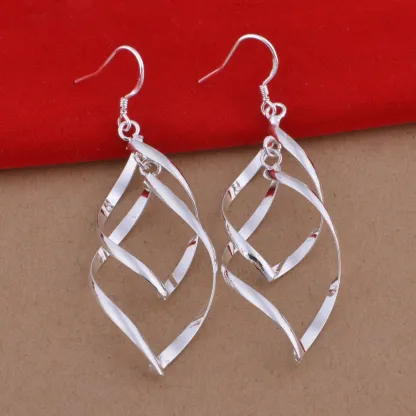 INS2436-Sterling Silver Earrings dangle Hoops Elegant rotating Earring for Womens