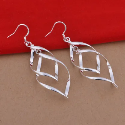 INS2436-Sterling Silver Earrings dangle Hoops Elegant rotating Earring for Womens