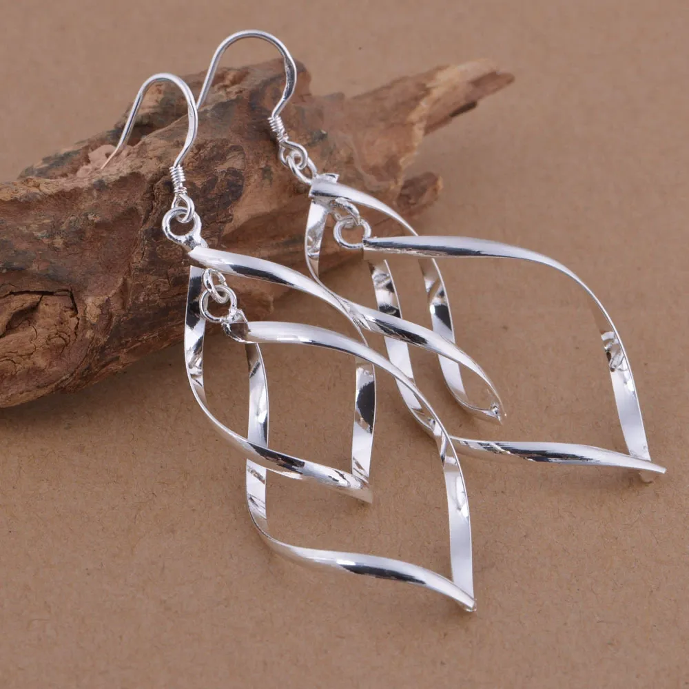 INS2436-Sterling Silver Earrings dangle Hoops Elegant rotating Earring for Womens