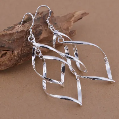 INS2436-Sterling Silver Earrings dangle Hoops Elegant rotating Earring for Womens