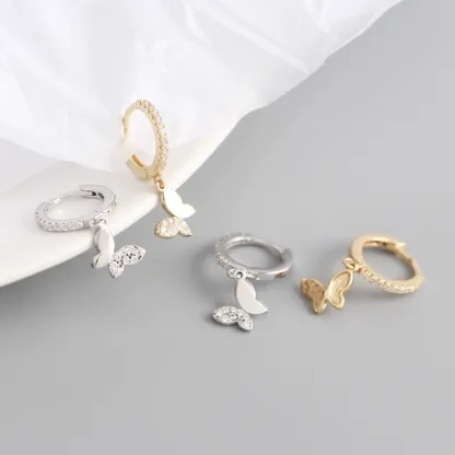 INS2198-Cute Butterfly Small CZ Cartilage Cuff Hoop Earrings With Tiny Charm Dangle Drop for Women S925 Sterling Silver Dainty Fashion Huggie Hoops Fashion Elegant Jewelry for Daughter Sister Bff