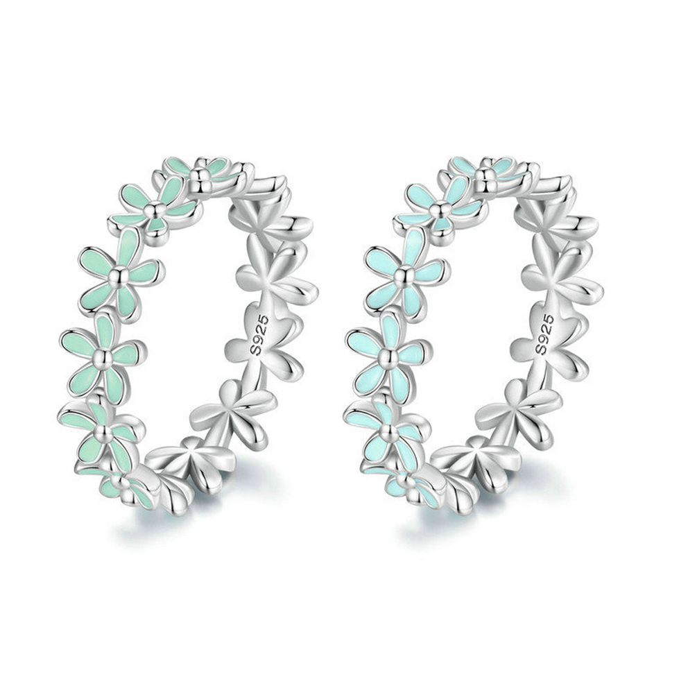 INS1017-MUNDELL 925 Sterling Silver Dainty Daisy Rings Blue Flower Finger Rings for Women Stacking Promise Rings Fine Jewelry