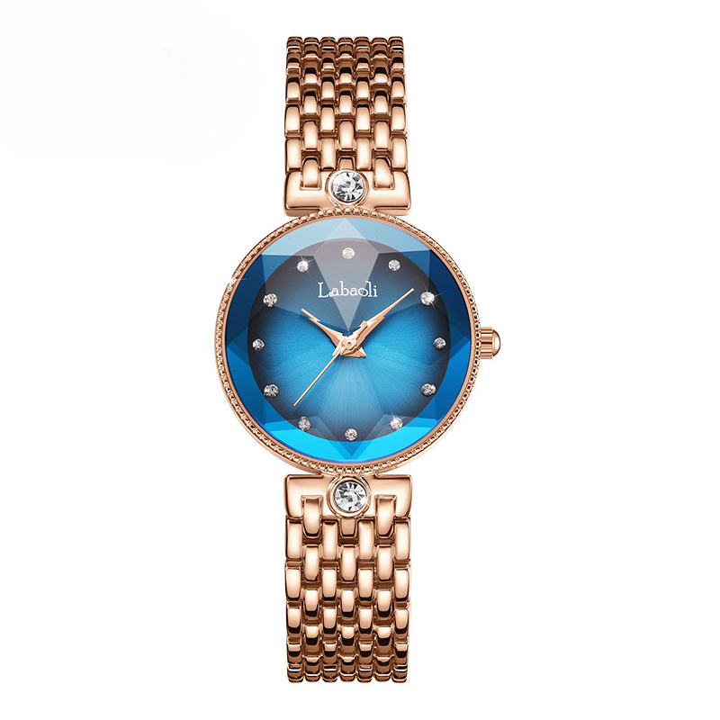 W-2058-Watches for Women Rose Gold Stainless Ladies Female Fashion Luxury Diamond Dress Business Waterproof Quartz Girls Wife Gifts Crystal Blue Wrist Watch