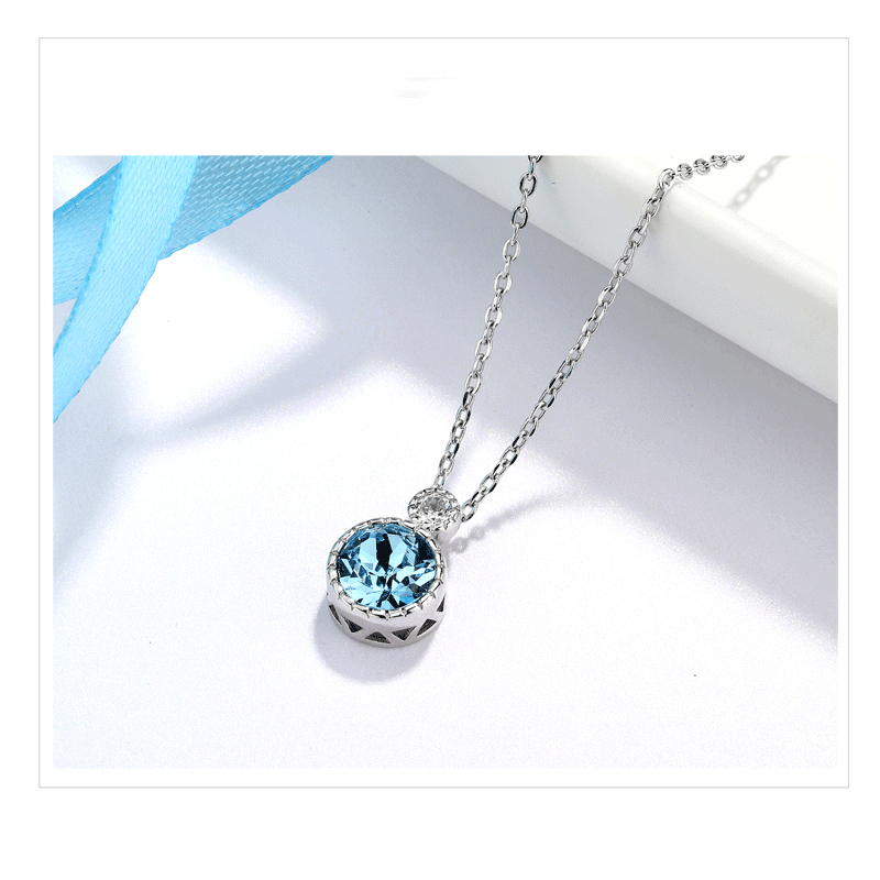 INS3037-Heart of the Ocean Crystal Necklace - Light Luxury Sterling Silver Jewelry, 15.7 inch