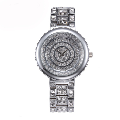 W-2010-Smalody Round Luxury Women Watch Crystal Rhinestone Diamond Watches Stainless Steel Wristwatch Iced Out Watch with Japan Quartz Movement for Women | Simulated Lab Diamonds-Women