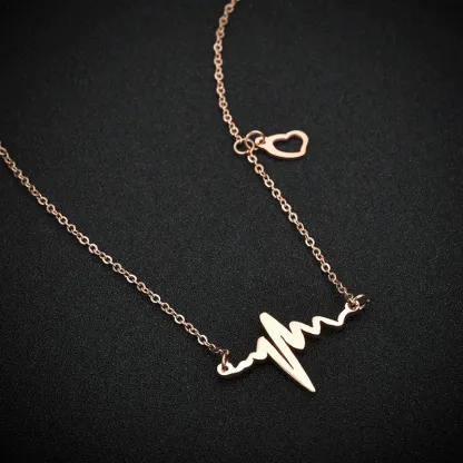 INS3207-18k Rose Gold Plated Stainless steel EKG Heartbeat Love Cardiogram Necklace Jewelry for women
