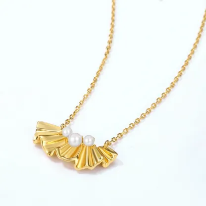 INS3268-Vintage 14K Gold Shell Pearl Necklace for Women, Gesang Flower/Maple Leaf Pendant, Fashion Jewelry for Special Occasions
