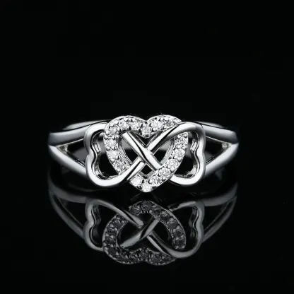 INS1164-Round Cut CZ 925 Sterling Silver Infinity Knot Heart Love Promise Ring