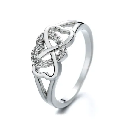 INS1164-Round Cut CZ 925 Sterling Silver Infinity Knot Heart Love Promise Ring