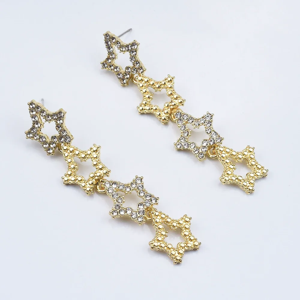 INS2295-WYSIWYG 1pair 62x13mm Hollow Star Earrings Earrings Kc Gold Color Zinc Alloy