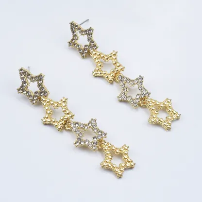 INS2295-WYSIWYG 1pair 62x13mm Hollow Star Earrings Earrings Kc Gold Color Zinc Alloy