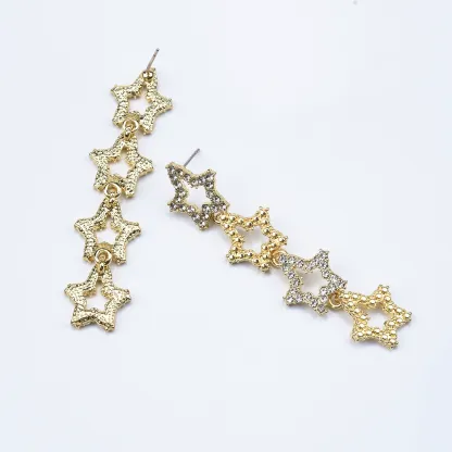 INS2295-WYSIWYG 1pair 62x13mm Hollow Star Earrings Earrings Kc Gold Color Zinc Alloy