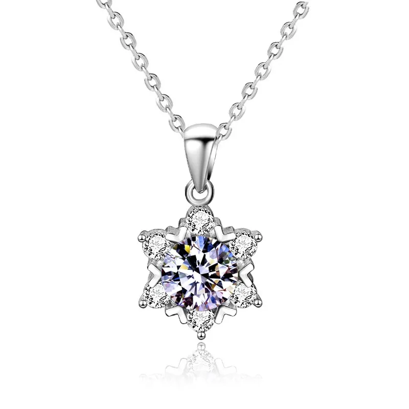 INS3231-StarGems 1ct Moissanite 925 Silver Platinum Plated&Zirconia Six Star Necklace B4628