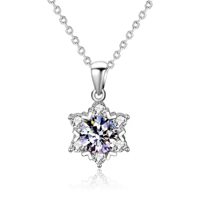 INS3231-StarGems 1ct Moissanite 925 Silver Platinum Plated&Zirconia Six Star Necklace B4628