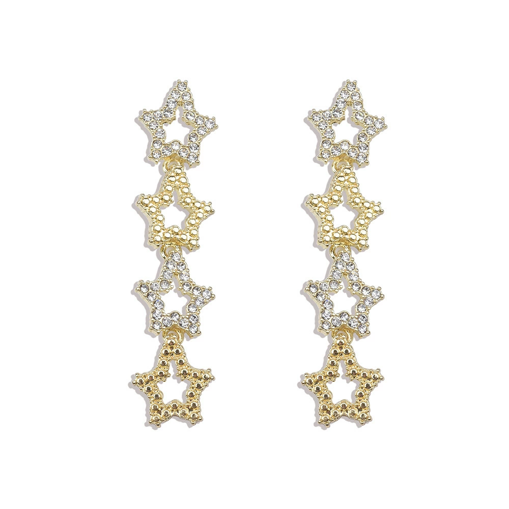 INS2295-WYSIWYG 1pair 62x13mm Hollow Star Earrings Earrings Kc Gold Color Zinc Alloy