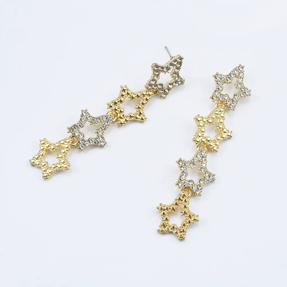 INS2295-WYSIWYG 1pair 62x13mm Hollow Star Earrings Earrings Kc Gold Color Zinc Alloy