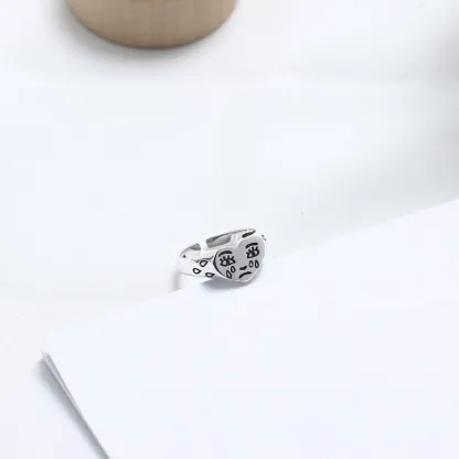 INS1212-Dtja Broken Heart 925 Sterling Silver Ring for Women Girls Crying Face Statement Expandable Open Finger Ring Adjustable Valentine's Birthday Anniversary Jewelry Gifts for Girl Friend