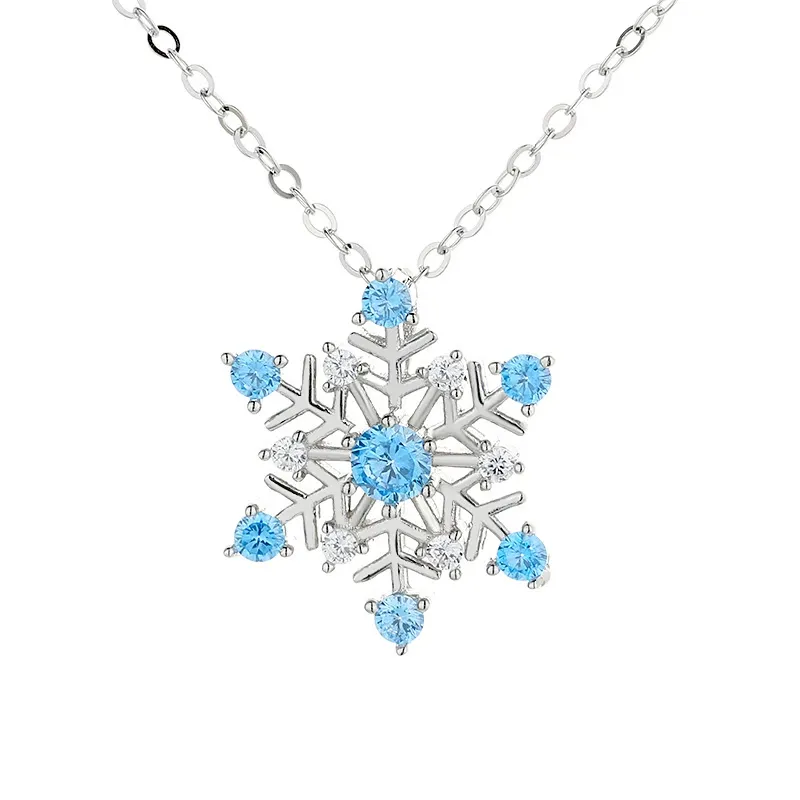 INS3150-PINK TOWN Christmas Jewelry Necklace for Women,Crystal Snowflake Pendant Necklace Sparkling Blue White Rhinestone Snowflower Necklace Fashion Winter Christmas Jewelry