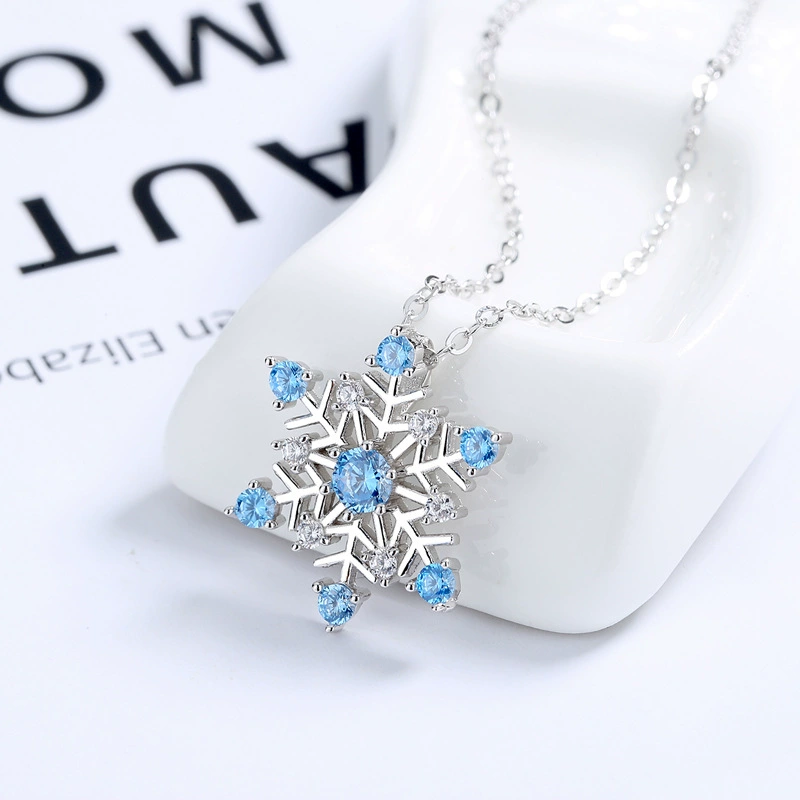 INS3150-PINK TOWN Christmas Jewelry Necklace for Women,Crystal Snowflake Pendant Necklace Sparkling Blue White Rhinestone Snowflower Necklace Fashion Winter Christmas Jewelry