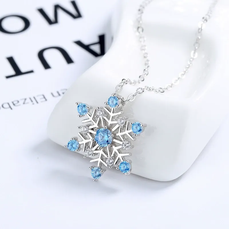 INS3150-PINK TOWN Christmas Jewelry Necklace for Women,Crystal Snowflake Pendant Necklace Sparkling Blue White Rhinestone Snowflower Necklace Fashion Winter Christmas Jewelry