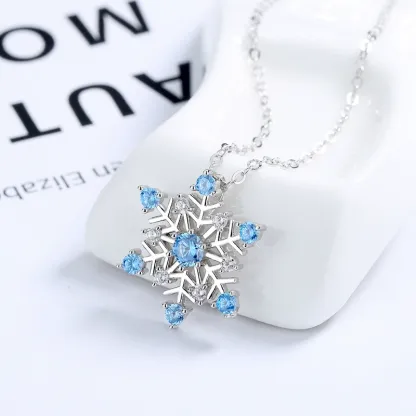 INS3150-PINK TOWN Christmas Jewelry Necklace for Women,Crystal Snowflake Pendant Necklace Sparkling Blue White Rhinestone Snowflower Necklace Fashion Winter Christmas Jewelry