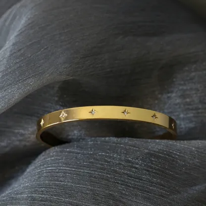 INS4039-Gold Bangle for Women - 18K Gold Plated Stainless Steel Love Friendship Crystal Bracelets with Cubic Zirconia