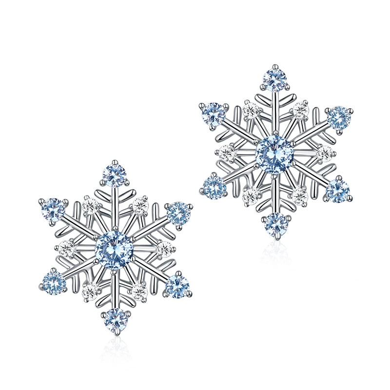 INS2305-Snowflake Necklace Earring Studs Sterling Silver Christmas Gift White Blue Snowflakes Winter Holiday Jewelry Gifts for Women