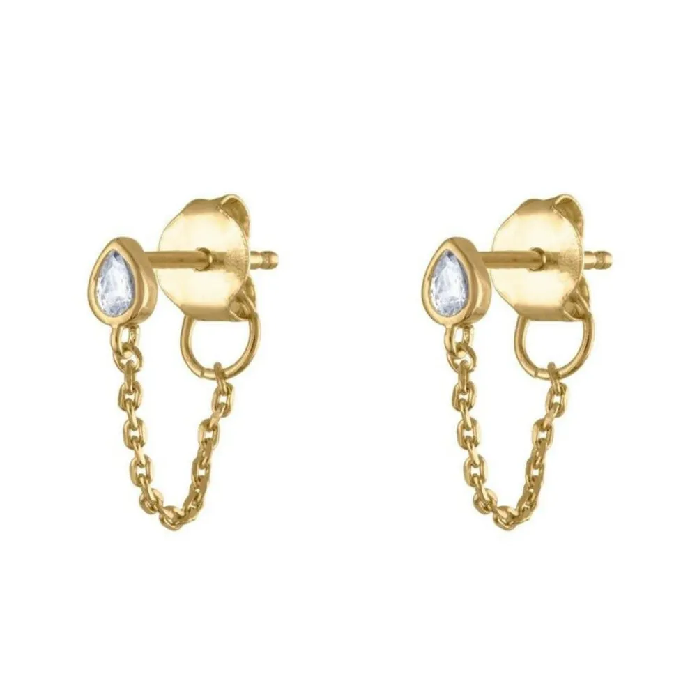 INS2100-S.Leaf 925 Sterling Silver 18Karat Gold Plated Chain Earrings for Women Hypoallergenic Cubic Zirconia Pearl Butterfly Stud with Chain Earrings Birthday Gifts for Women