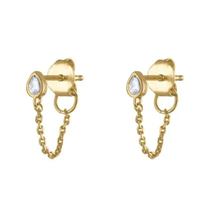 INS2100-S.Leaf 925 Sterling Silver 18Karat Gold Plated Chain Earrings for Women Hypoallergenic Cubic Zirconia Pearl Butterfly Stud with Chain Earrings Birthday Gifts for Women