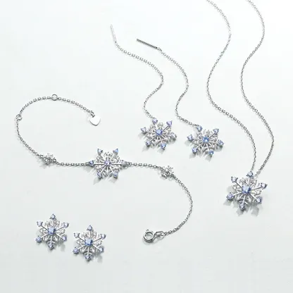 INS2305-Snowflake Necklace Earring Studs Sterling Silver Christmas Gift White Blue Snowflakes Winter Holiday Jewelry Gifts for Women
