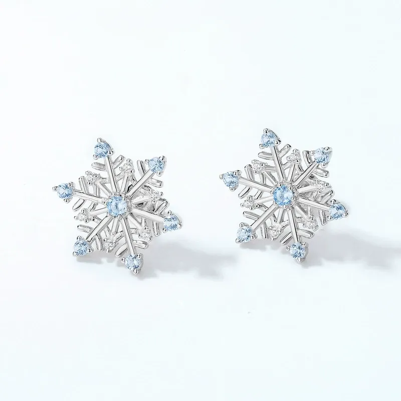 INS2305-Snowflake Necklace Earring Studs Sterling Silver Christmas Gift White Blue Snowflakes Winter Holiday Jewelry Gifts for Women
