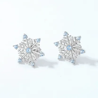 INS2305-Snowflake Necklace Earring Studs Sterling Silver Christmas Gift White Blue Snowflakes Winter Holiday Jewelry Gifts for Women