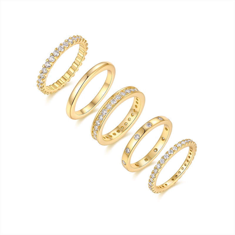 Z001-SR15498-Twisted Pattern Diamond Light Gold Ring-Women's