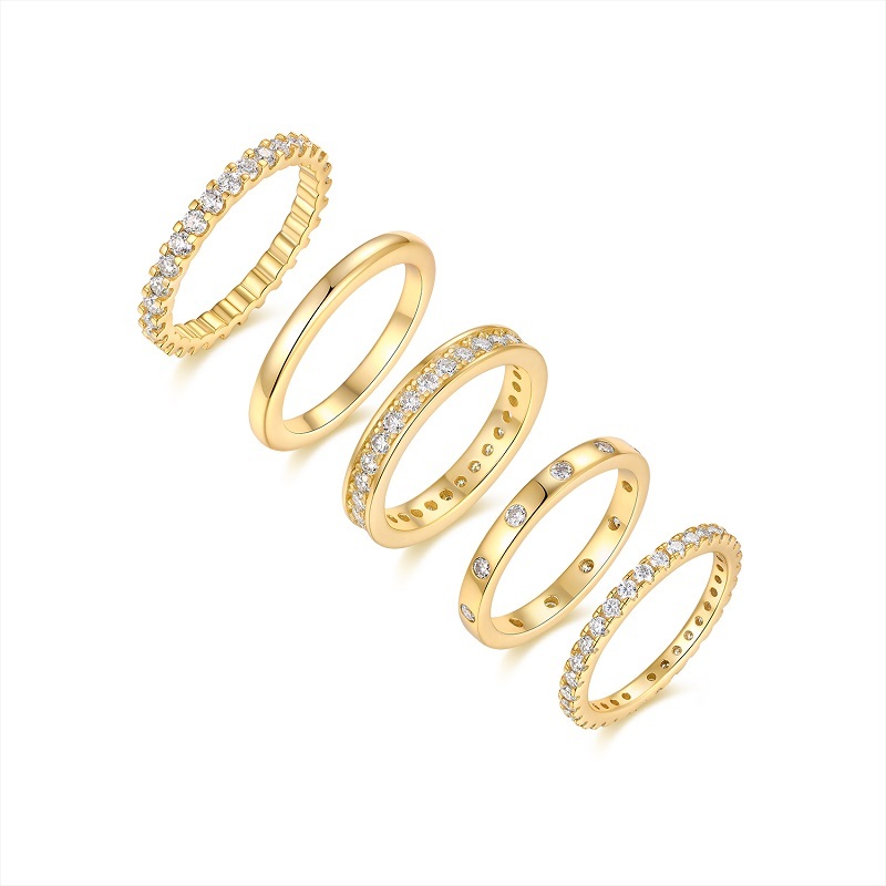 Z001-SR15498-Twisted Pattern Diamond Light Gold Ring-Women's