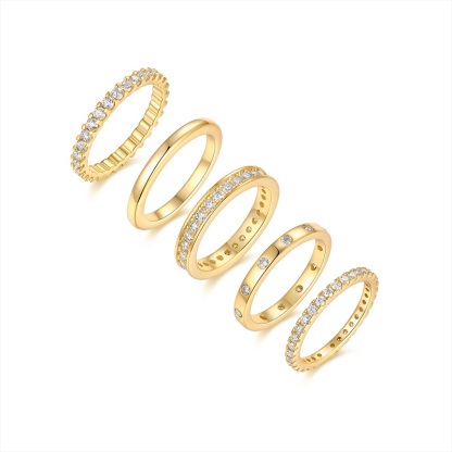 Z001-SR15498-Twisted Pattern Diamond Light Gold Ring-Women's