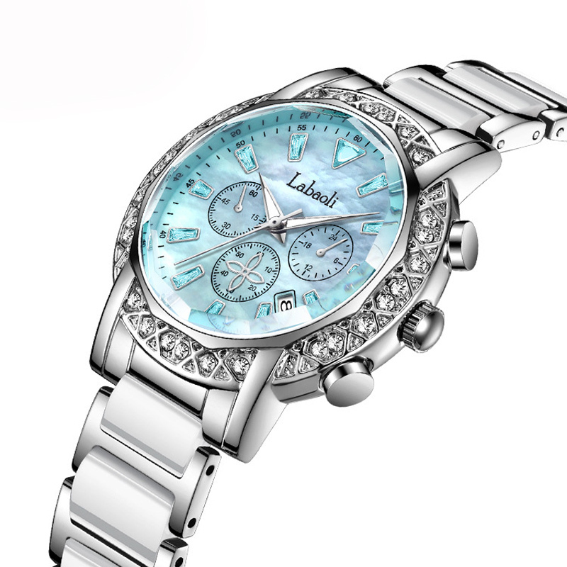 W-2036-Women Elegant Chronograph Rotatable Bezel Mineral Glass Luminous Watch Stainless Steel Waterproof Date Analog Quartz Watch Fashion Business Dress Wrist Watch