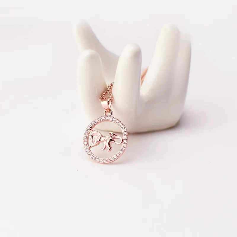 INS3158-Uloveido Rose Gold Cubic Zirconia 12 Zodiac Constellation Pendant Necklace Birthday Gift N1047