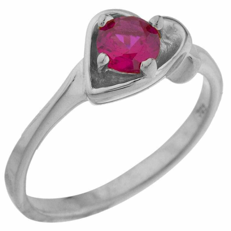 INS1235-Dazzlingrock Collection 0.25 Carat (Ctw) Round Created Pink Sapphire Solitaire Heart Ring 1/4 Ctw, Sterling Silver