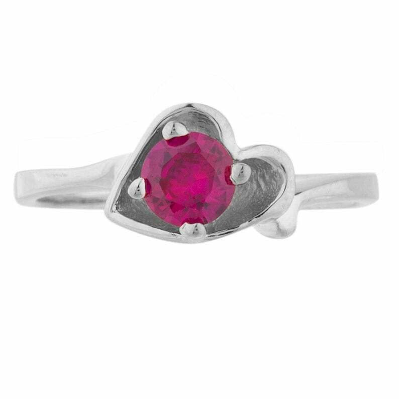 INS1235-Dazzlingrock Collection 0.25 Carat (Ctw) Round Created Pink Sapphire Solitaire Heart Ring 1/4 Ctw, Sterling Silver