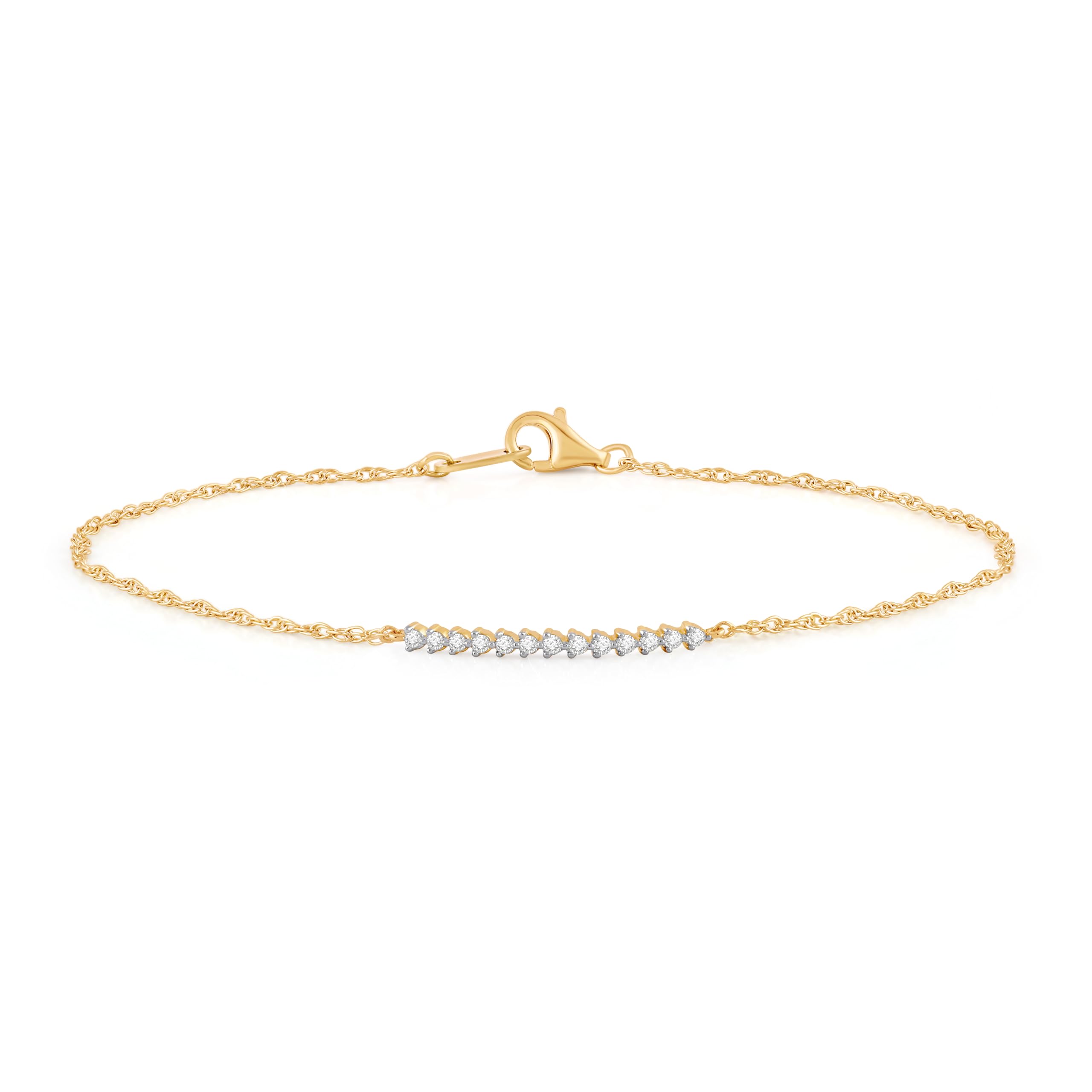 INS4107-Jewelili Yellow Gold over Sterling Silver Lab Grown Diamond Chain Bracelet for Women | 1/10 CTTW | 7.25" | Timeless Jewelry Gift for Her | Gift Box Included