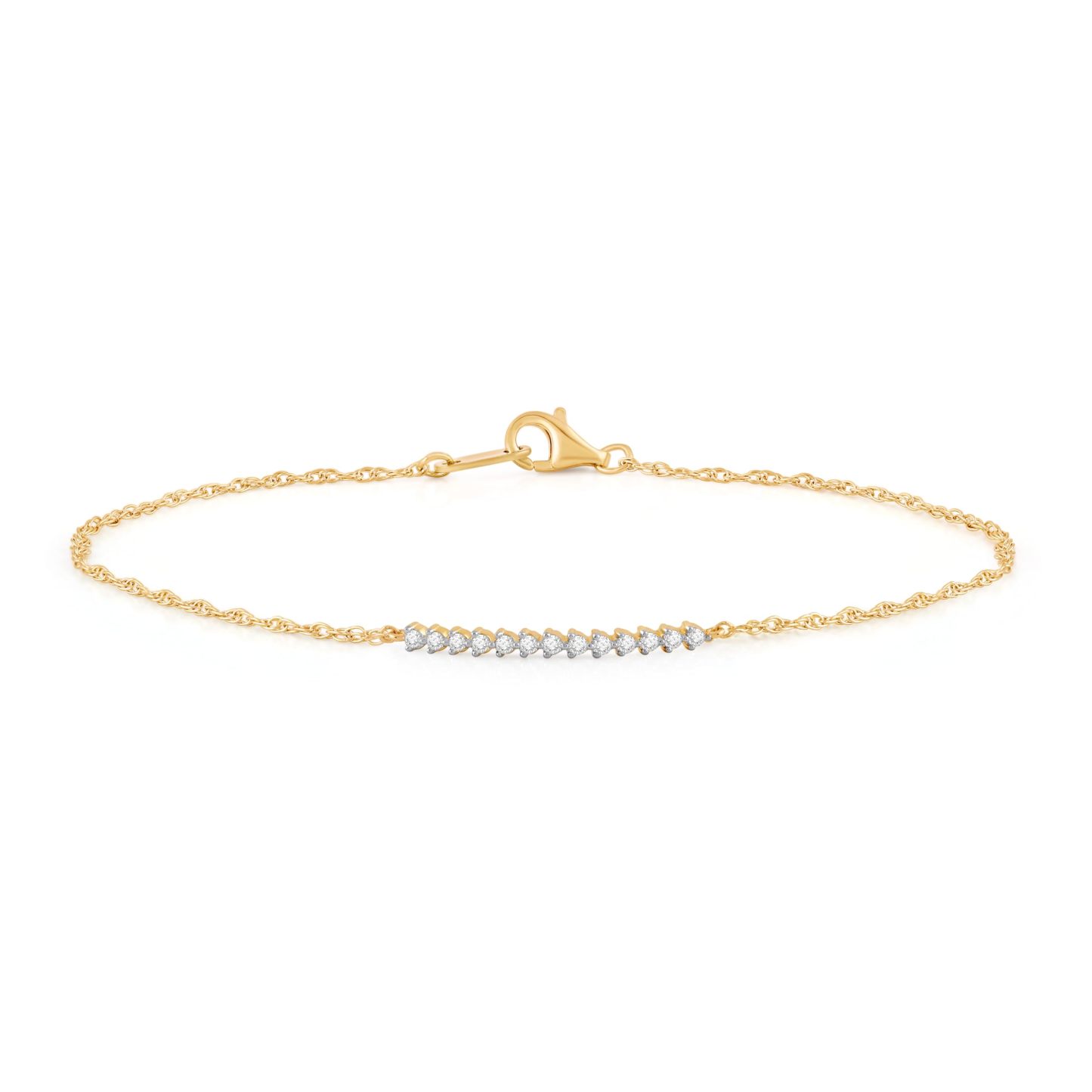 INS4107-Jewelili Yellow Gold over Sterling Silver Lab Grown Diamond Chain Bracelet for Women | 1/10 CTTW | 7.25" | Timeless Jewelry Gift for Her | Gift Box Included