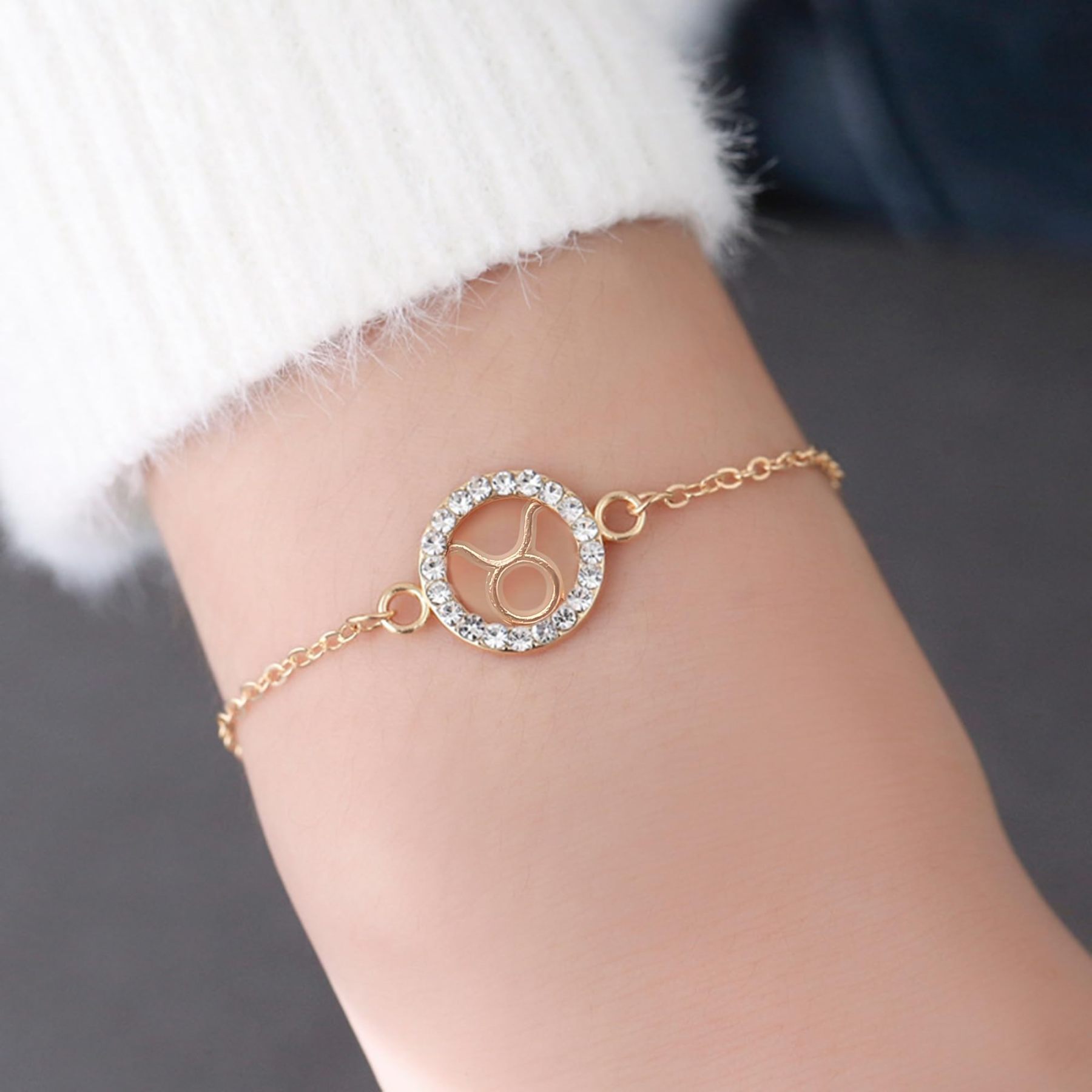 INS4015-Zodiac Charm Link Chain Bracelet for Women Men, Adjustable Zircon Bracelet Zodiac Sign Bracelet Birthday Gift