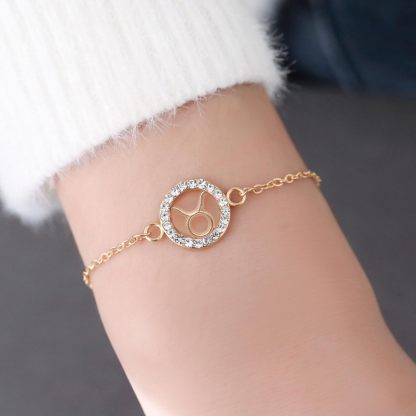 INS4015-Zodiac Charm Link Chain Bracelet for Women Men, Adjustable Zircon Bracelet Zodiac Sign Bracelet Birthday Gift