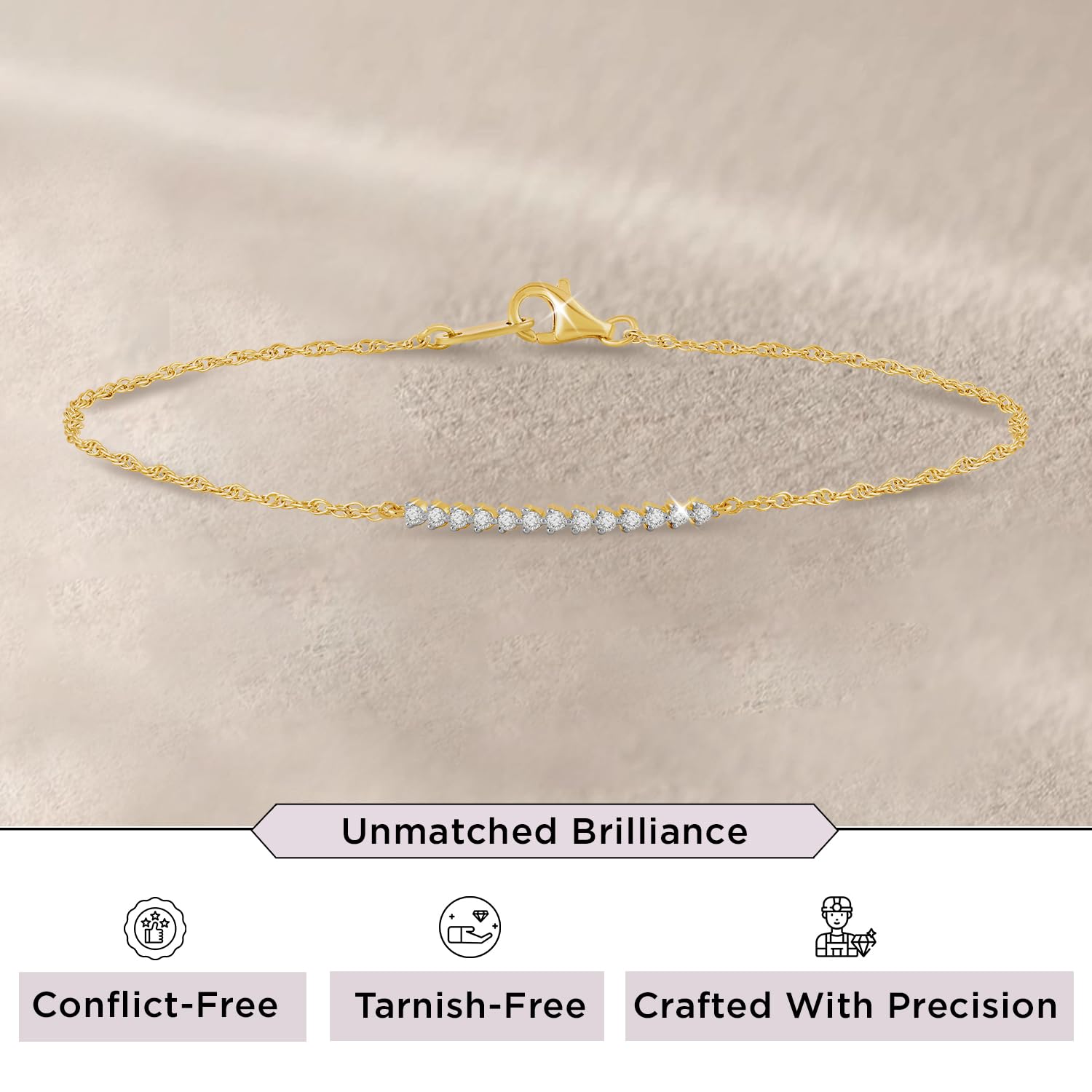 INS4107-Jewelili Yellow Gold over Sterling Silver Lab Grown Diamond Chain Bracelet for Women | 1/10 CTTW | 7.25" | Timeless Jewelry Gift for Her | Gift Box Included