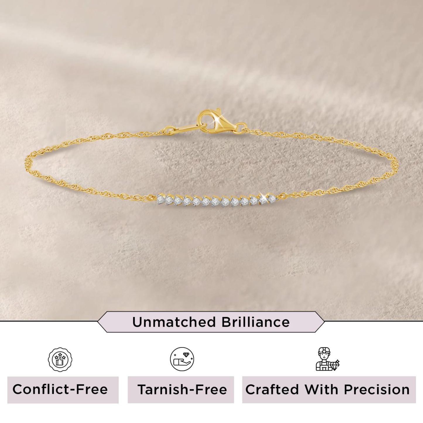 INS4107-Jewelili Yellow Gold over Sterling Silver Lab Grown Diamond Chain Bracelet for Women | 1/10 CTTW | 7.25" | Timeless Jewelry Gift for Her | Gift Box Included