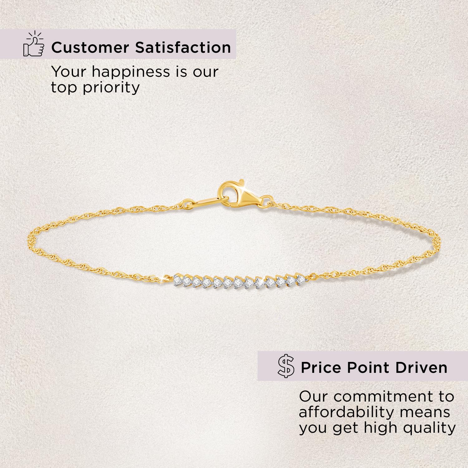 INS4107-Jewelili Yellow Gold over Sterling Silver Lab Grown Diamond Chain Bracelet for Women | 1/10 CTTW | 7.25" | Timeless Jewelry Gift for Her | Gift Box Included