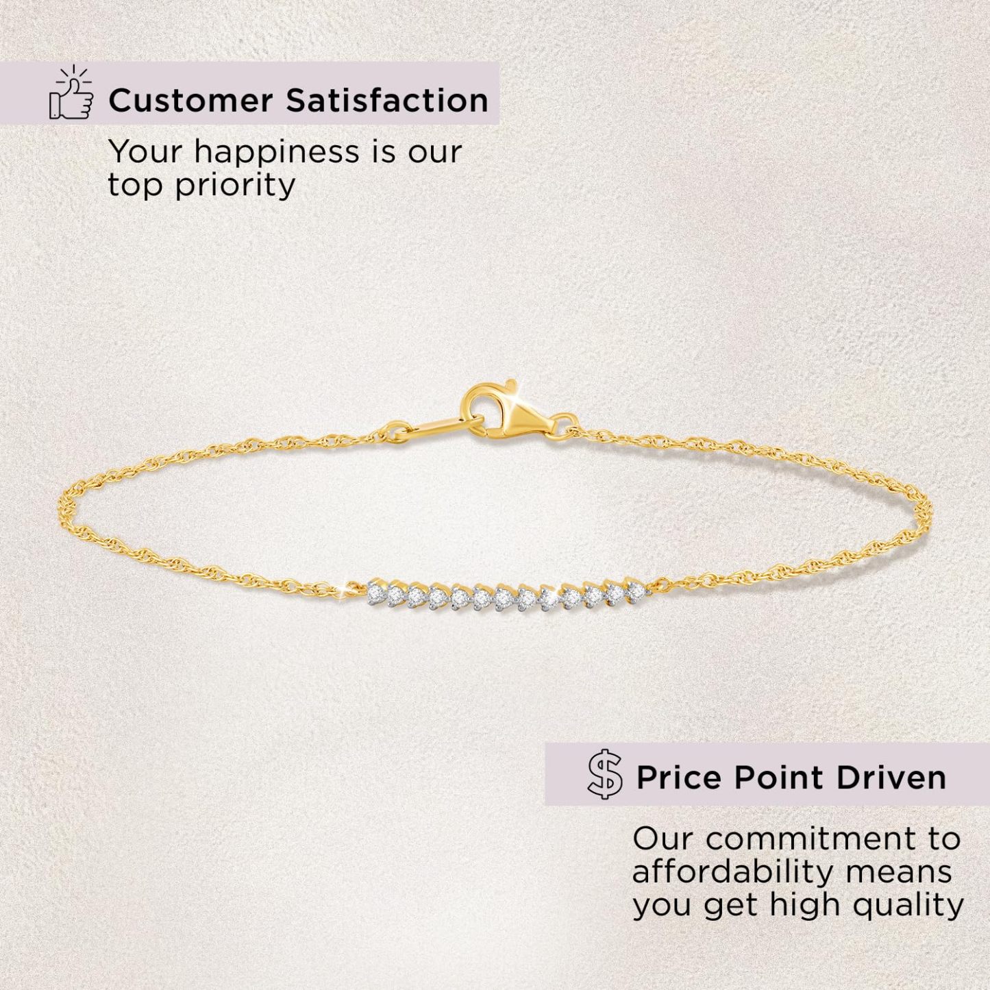 INS4107-Jewelili Yellow Gold over Sterling Silver Lab Grown Diamond Chain Bracelet for Women | 1/10 CTTW | 7.25" | Timeless Jewelry Gift for Her | Gift Box Included