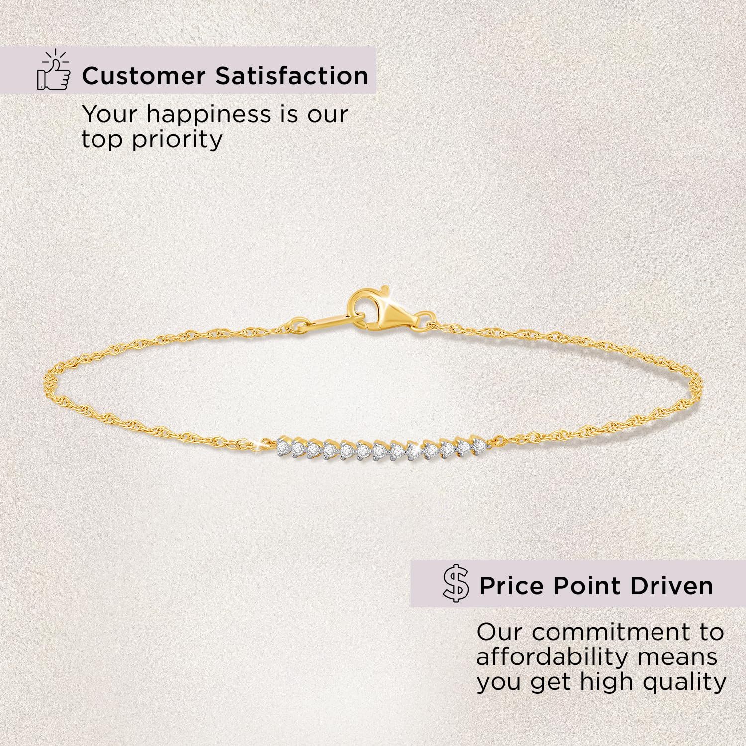 INS4107-Jewelili Yellow Gold over Sterling Silver Lab Grown Diamond Chain Bracelet for Women | 1/10 CTTW | 7.25" | Timeless Jewelry Gift for Her | Gift Box Included
